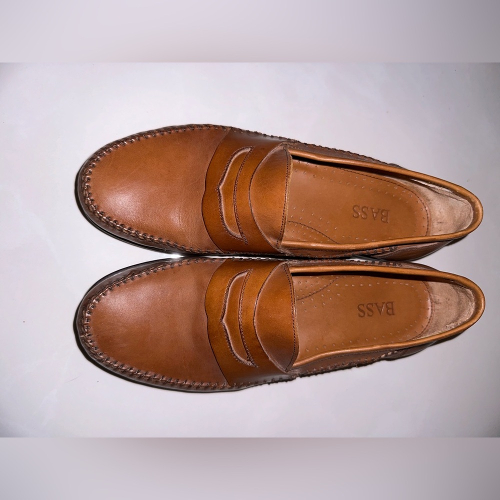Bass Shoe Mens 8.5m Tan Brown Reiss British Leather Moc Toe Penny Loafer Slip On - Picture 13 of 15
